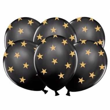12x zwarte kerst feestballonnen met gouden sterretjes