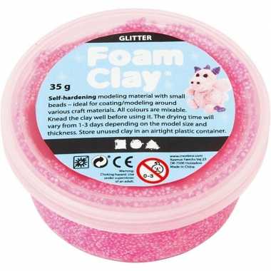 Roze foam glitter klei 35 gram